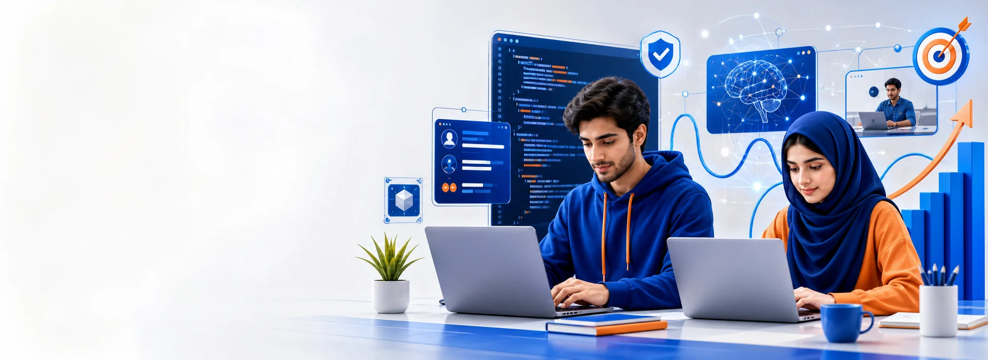 Students learning coding, artificial intelligence, freelancing and digital career skills