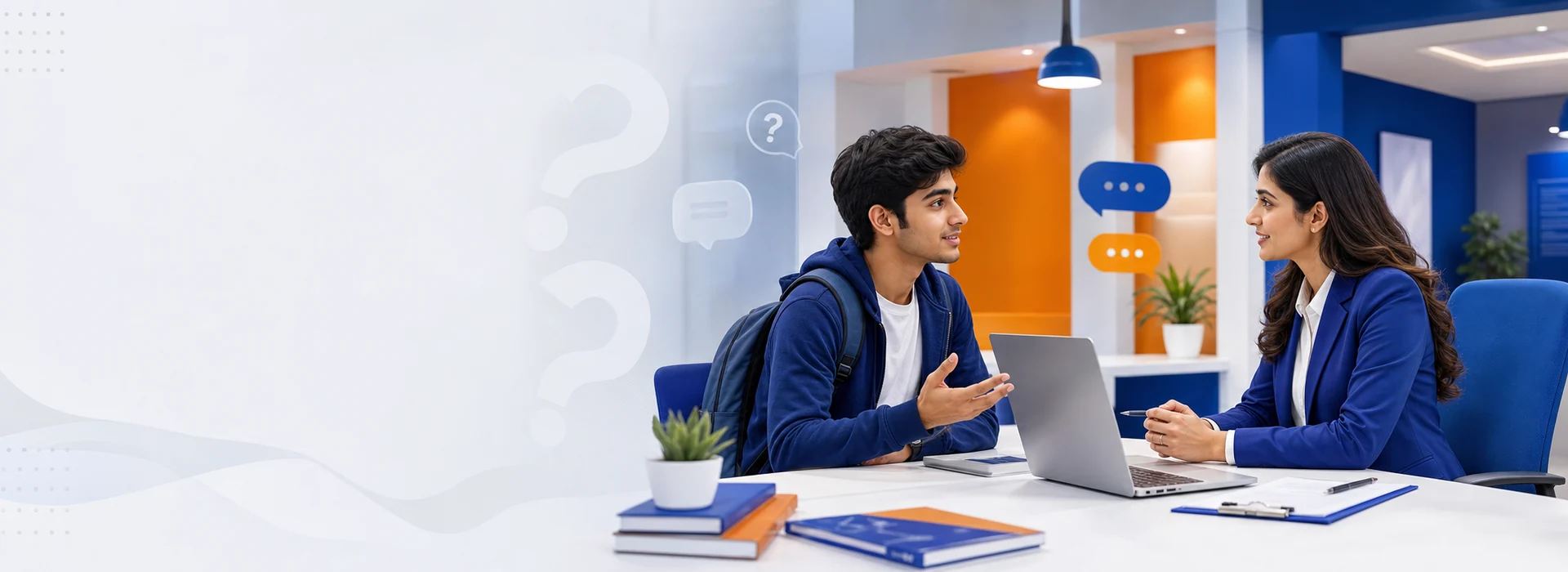 Student asking questions to a professional college counselor