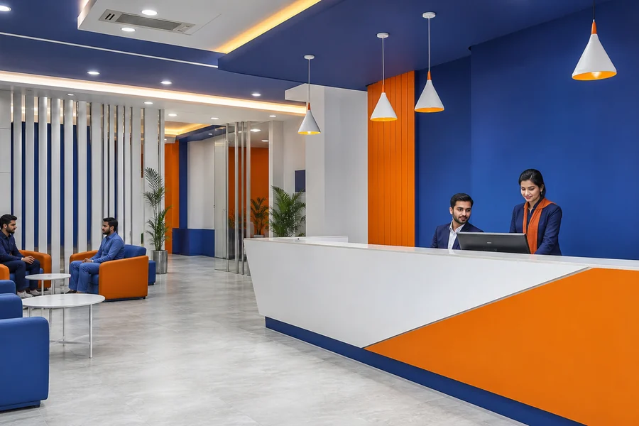 Welcoming college reception area